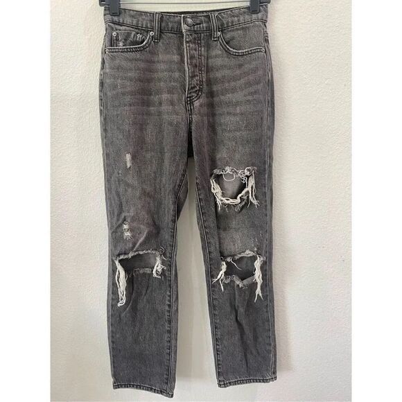 BDG Urban Outfitters High Waisted Slim Straight Jean Distressed in Washed Black. - Picture 3 of 13